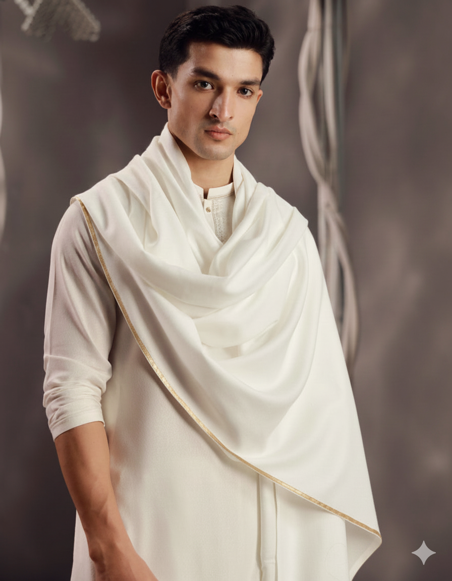 Winter Pure Wool Gents Shawl Pure White #03