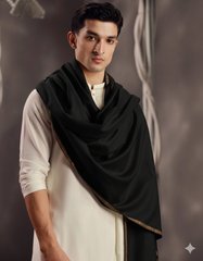 Winter Pure Wool Gents Shawl Pure Black #02