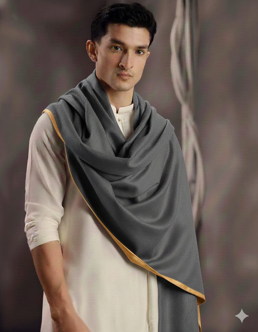 Winter Pure Wool Gents Shawl Dark Grey #08