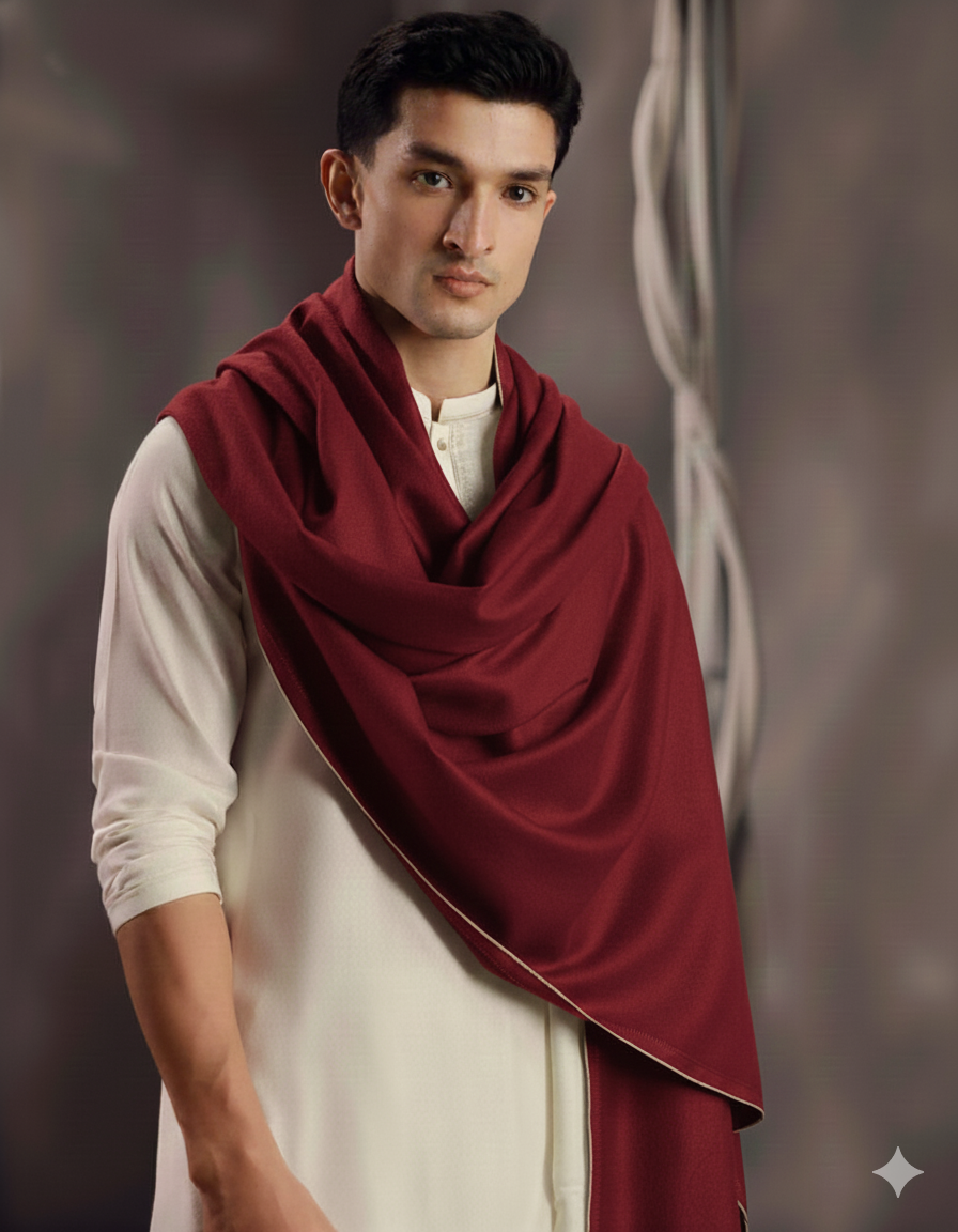 Winter Pure Wool Gents Shawl Dark Maroon #09