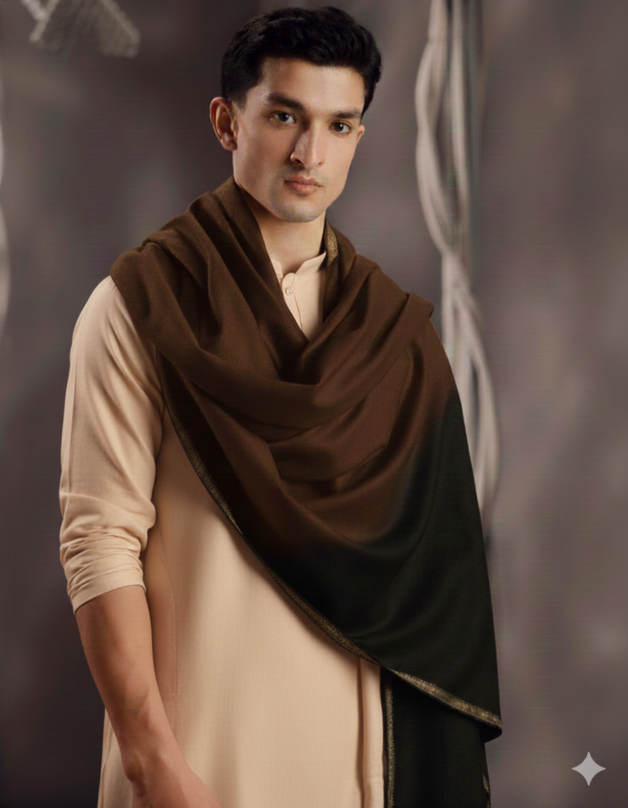 Winter Pure Wool Gents Shawl Dark Brown  #01