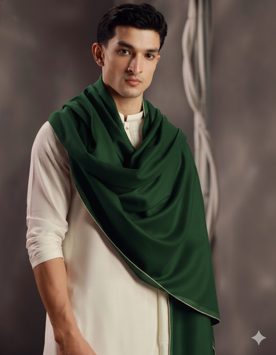 Winter Pure Wool Gents Shawl Olive Green #06